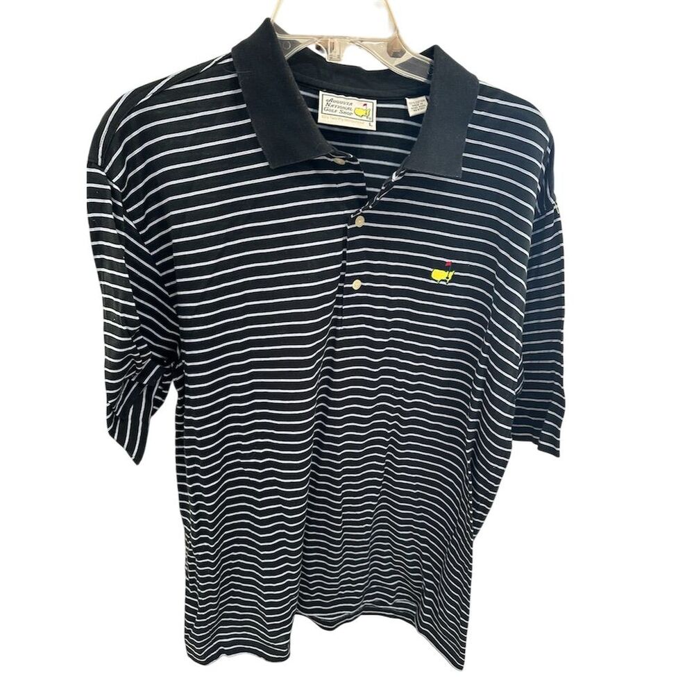 Masters Men's Polo Shirt Black Striped L Short Sleeve Casual Golf‎ Top SI30